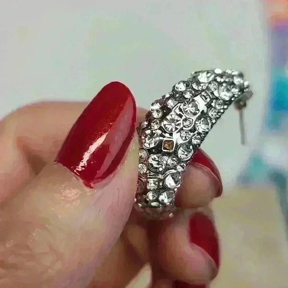 Slivertone rehnistones half moon earrings - Picture 10 of 11